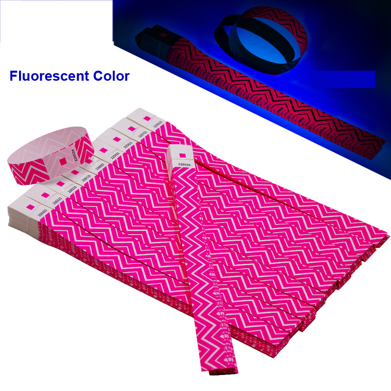 Custom Serial Numbering Fluorescent Colors Stripe Paper Wristbands