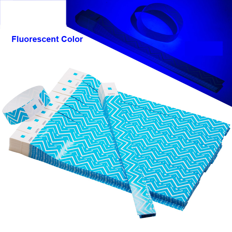 Custom Serial Numbering Fluorescent Colors Stripe Paper Wristbands