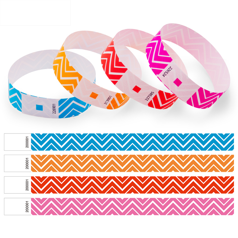 Custom Serial Numbering Fluorescent Colors Stripe Paper Wristbands
