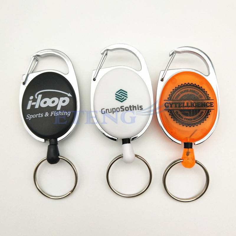 Custom Logo Badge Reel Heavy-Duty Retractable Key Chain Carabiner ID Card Holder Badge Reel