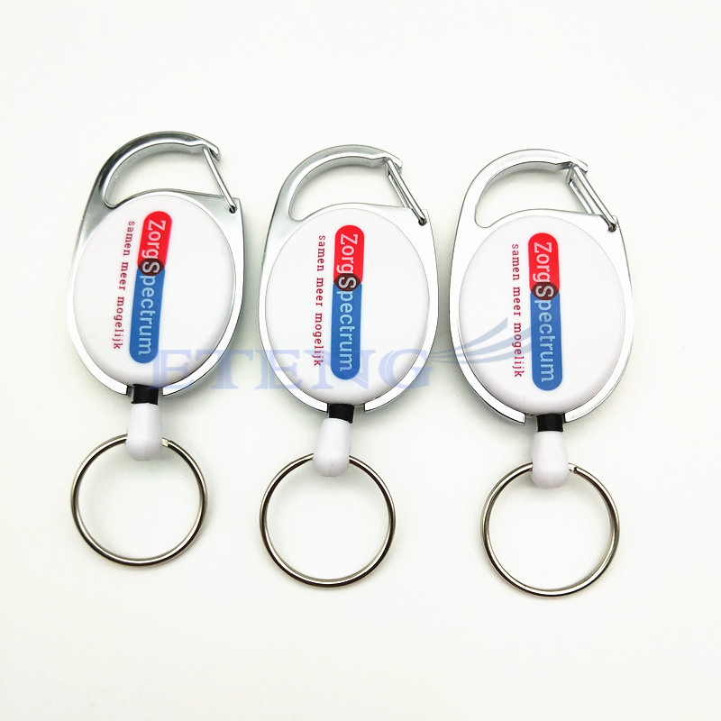 Custom Logo Badge Reel Heavy-Duty Retractable Key Chain Carabiner ID Card Holder Badge Reel