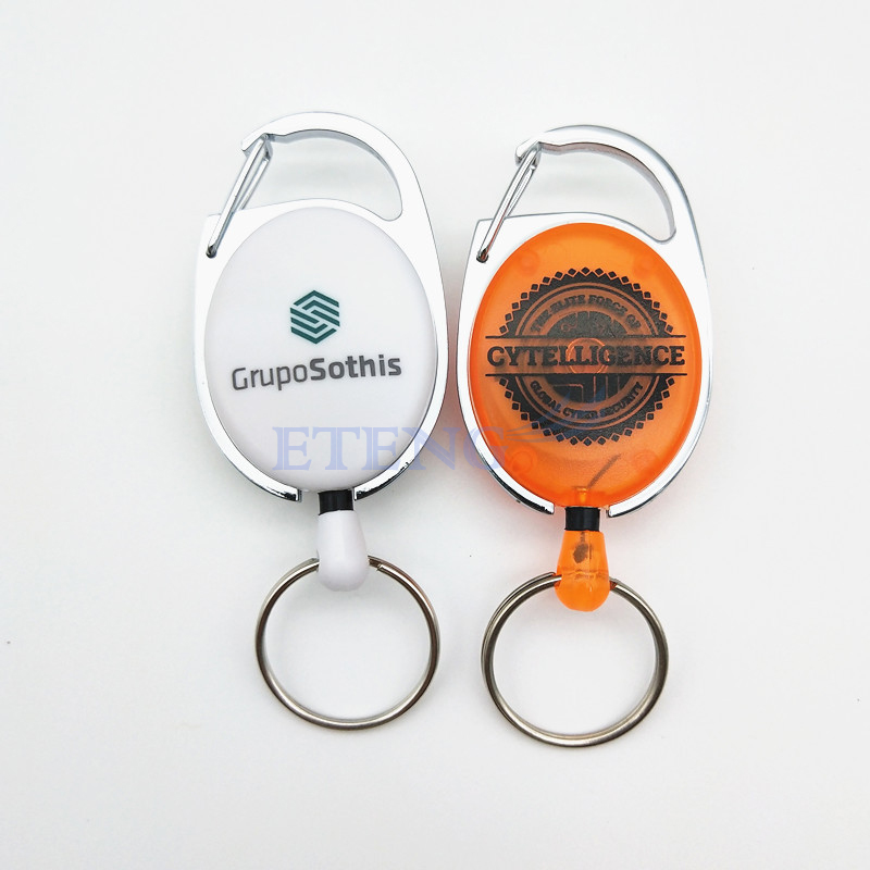 Custom Logo Badge Reel Heavy-Duty Retractable Key Chain Carabiner ID Card Holder Badge Reel