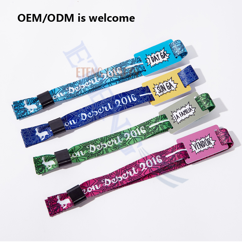 Cheap Custom Fabirc Non-RFID Wristbands with Plastic Tags