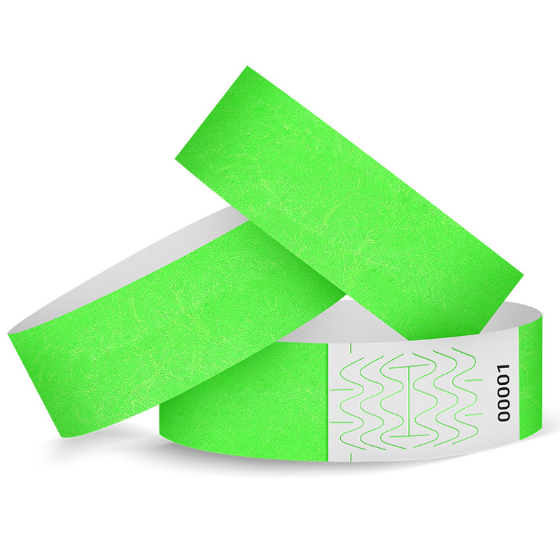 Promotion Custom Waterproof Ticket Paper Wristbands Print Serial Numbers  Neon Tyvek Wrist Band