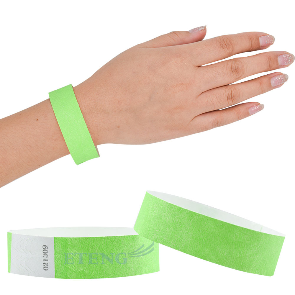 Promotion Custom Waterproof Ticket Paper Wristbands Print Serial Numbers  Neon Tyvek Wrist Band