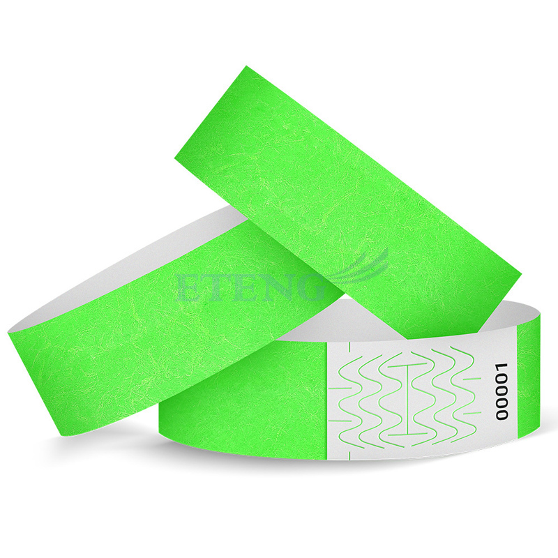 Promotion Custom Waterproof Ticket Paper Wristbands Print Serial Numbers  Neon Tyvek Wrist Band
