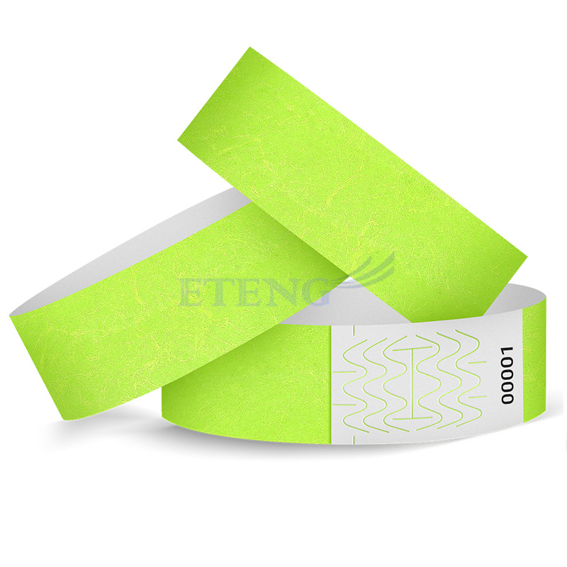 Promotion Custom Waterproof Ticket Paper Wristbands Print Serial Numbers  Neon Tyvek Wrist Band