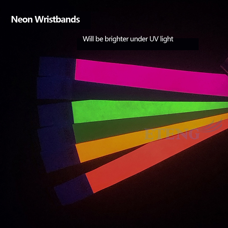 Promotion Custom Waterproof Ticket Paper Wristbands Print Serial Numbers  Neon Tyvek Wrist Band