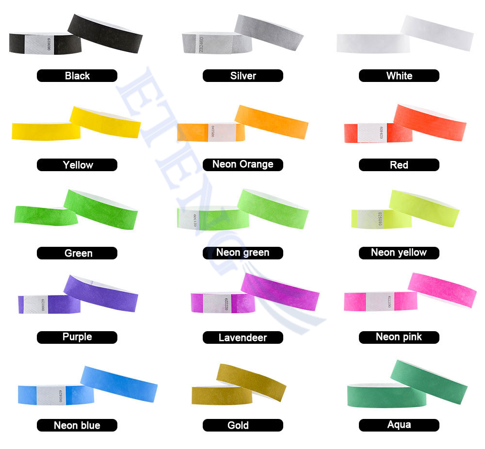 Promotion Custom Printed Logo Wristbands Event Ticket Waterproof Adhesive Tyvek Paper Wrist Band